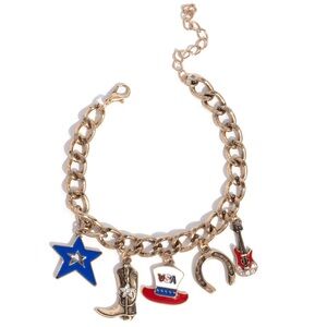Gold Charm Bracelet with USA and Star Accents